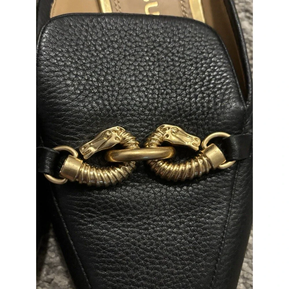Tory Burch Jessa Backless‎ Loafer Horse Bit Leather Mules Womens 8 Black